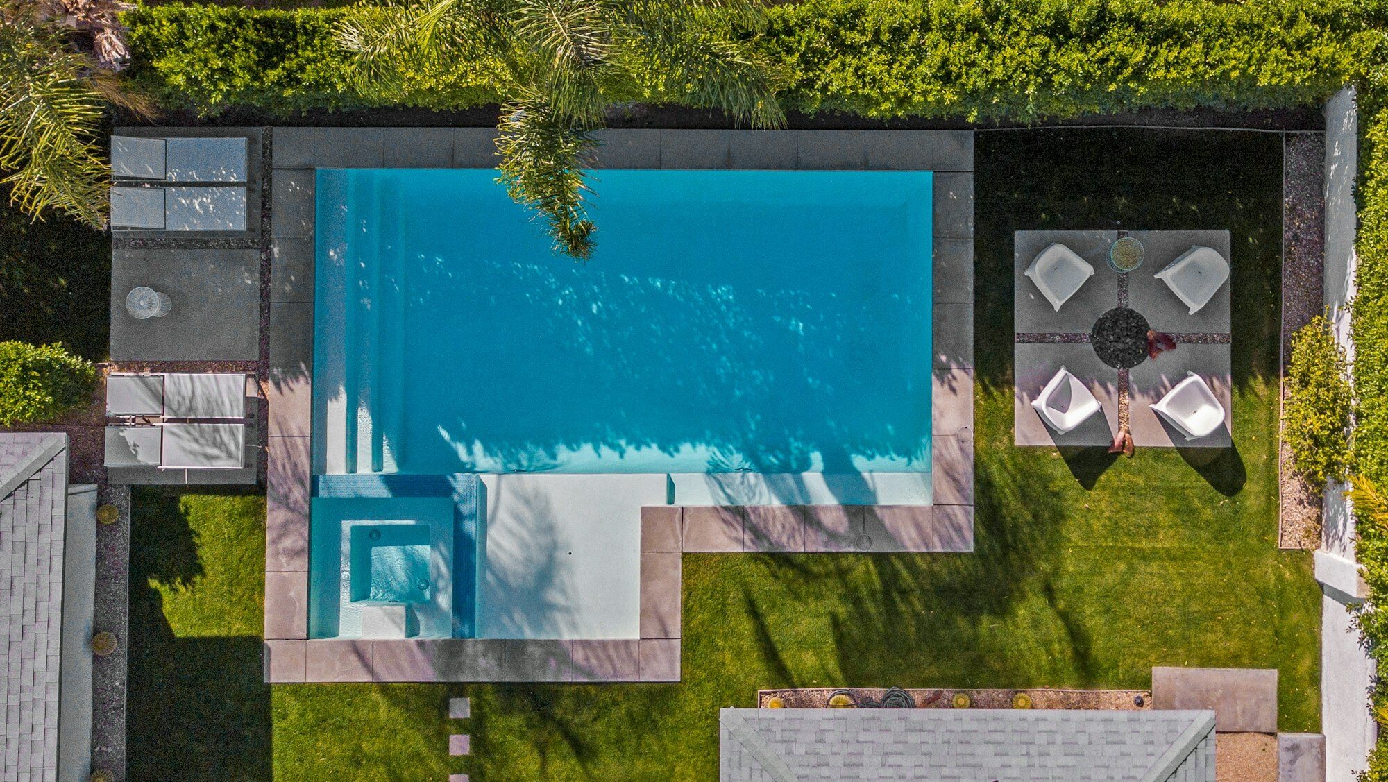 Beautiful drone photo of pool in backyard