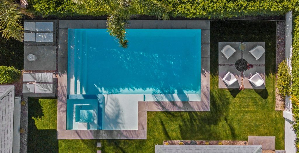Beautiful drone photo of pool in backyard